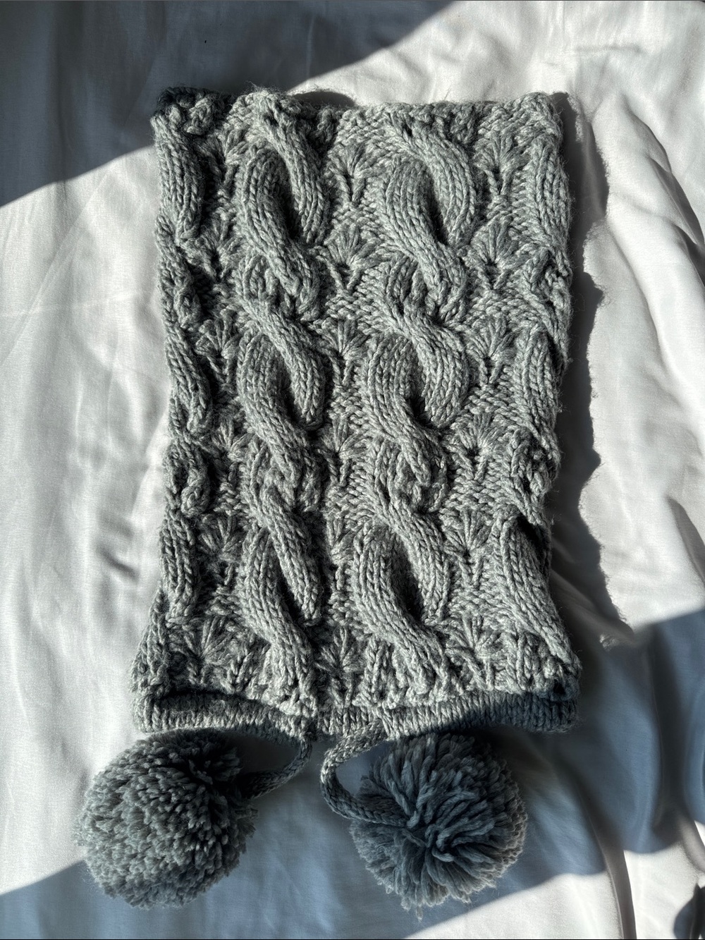 American Eagle Gray Knitted Scarf with Pom Pom